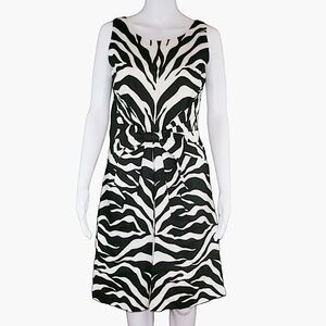 Kate Spade Linen A-line Jillian Sleeveless Black White Zebra Print Dress Size 8